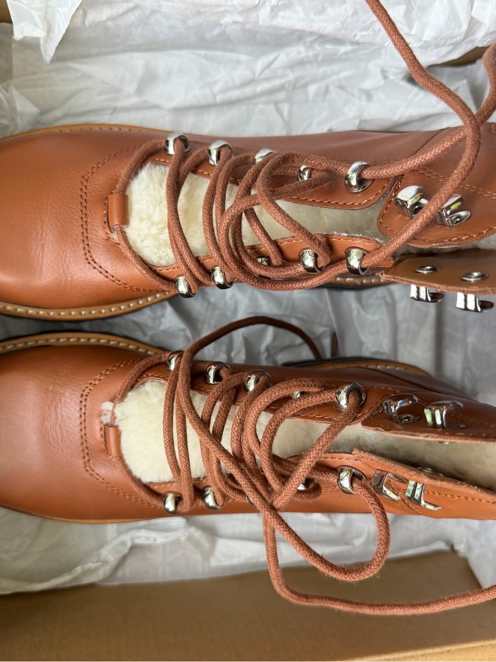 Marc Fisher Izzie Lugsole Ankle Boot - Brown with White Shearling - Picture 4 of 5